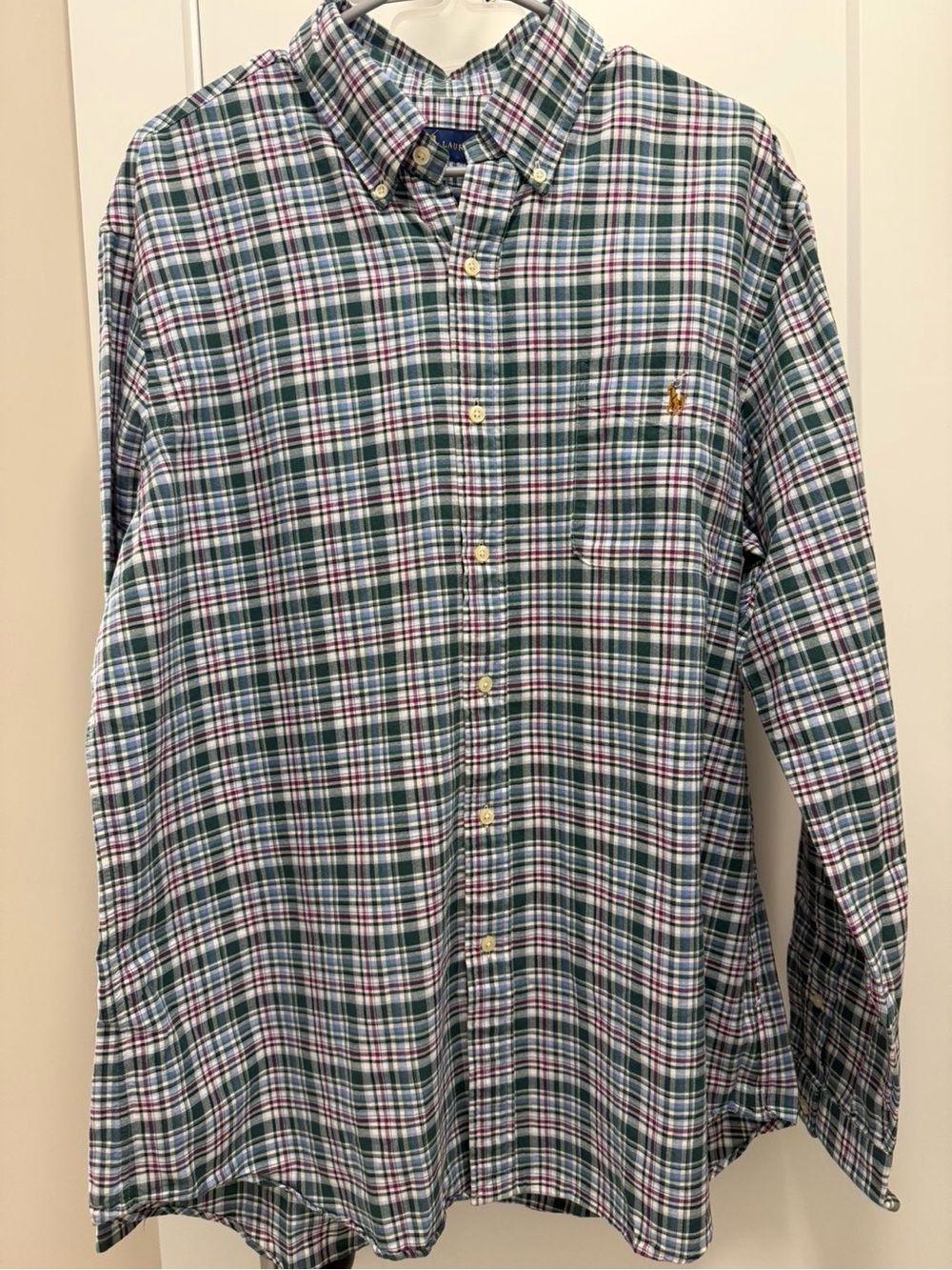 Ralph Lauren Green, White & Pink Plaid Button-Down Shirt